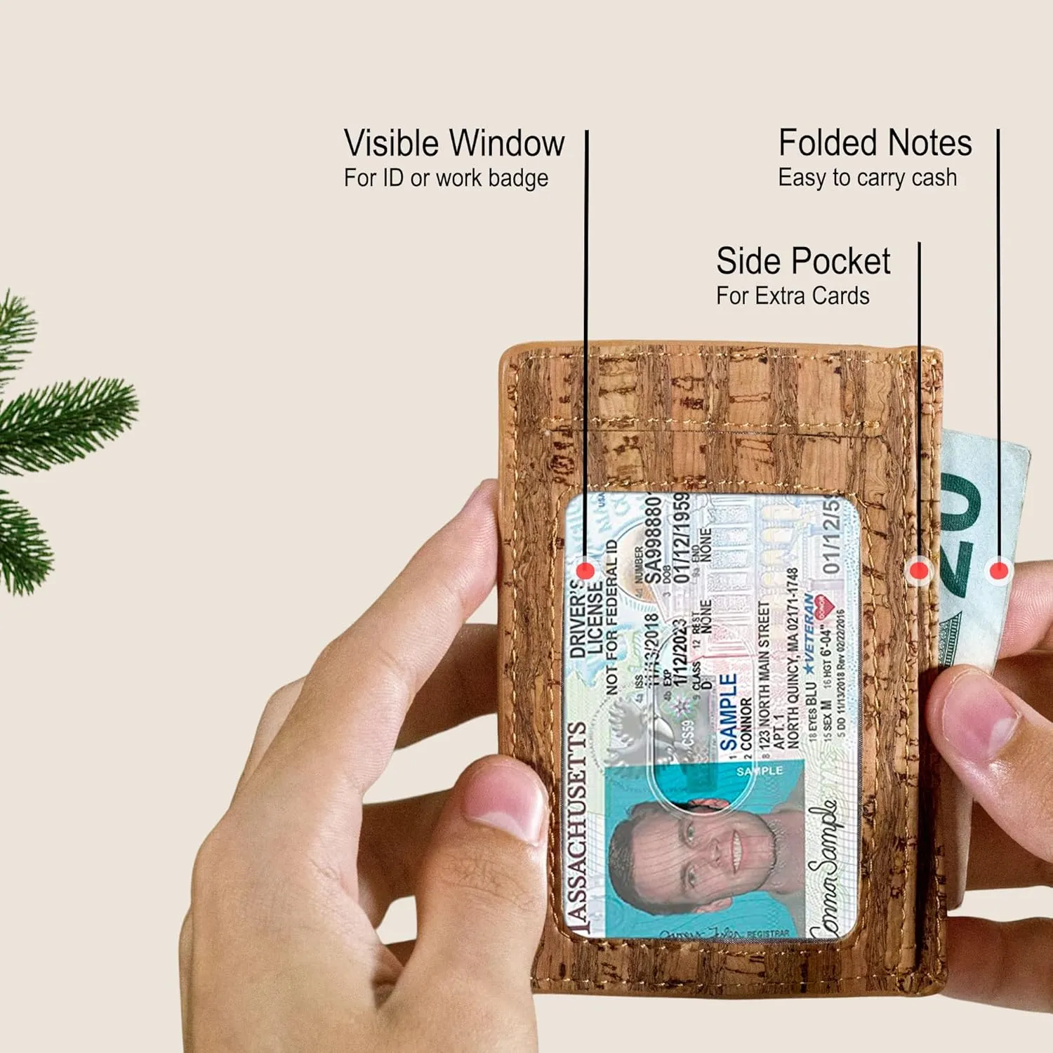 Cork Front Pocket Wallet – Cork Wallet - Vegan Leather – Cruelty Free - Eco Friendly - Black