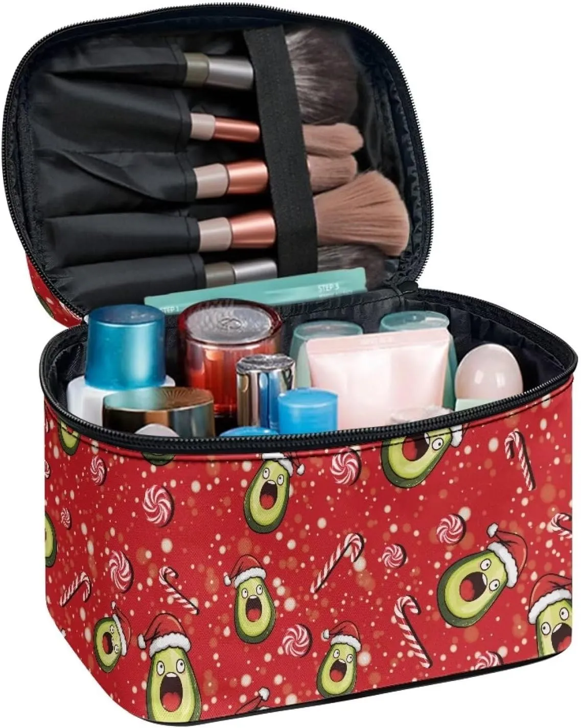 Cosmetic Bags with Zipper Outdoors Red Makeup Storage Pouch Avocado Candy Christmas Theme Design Makeup Wash Bag for Women