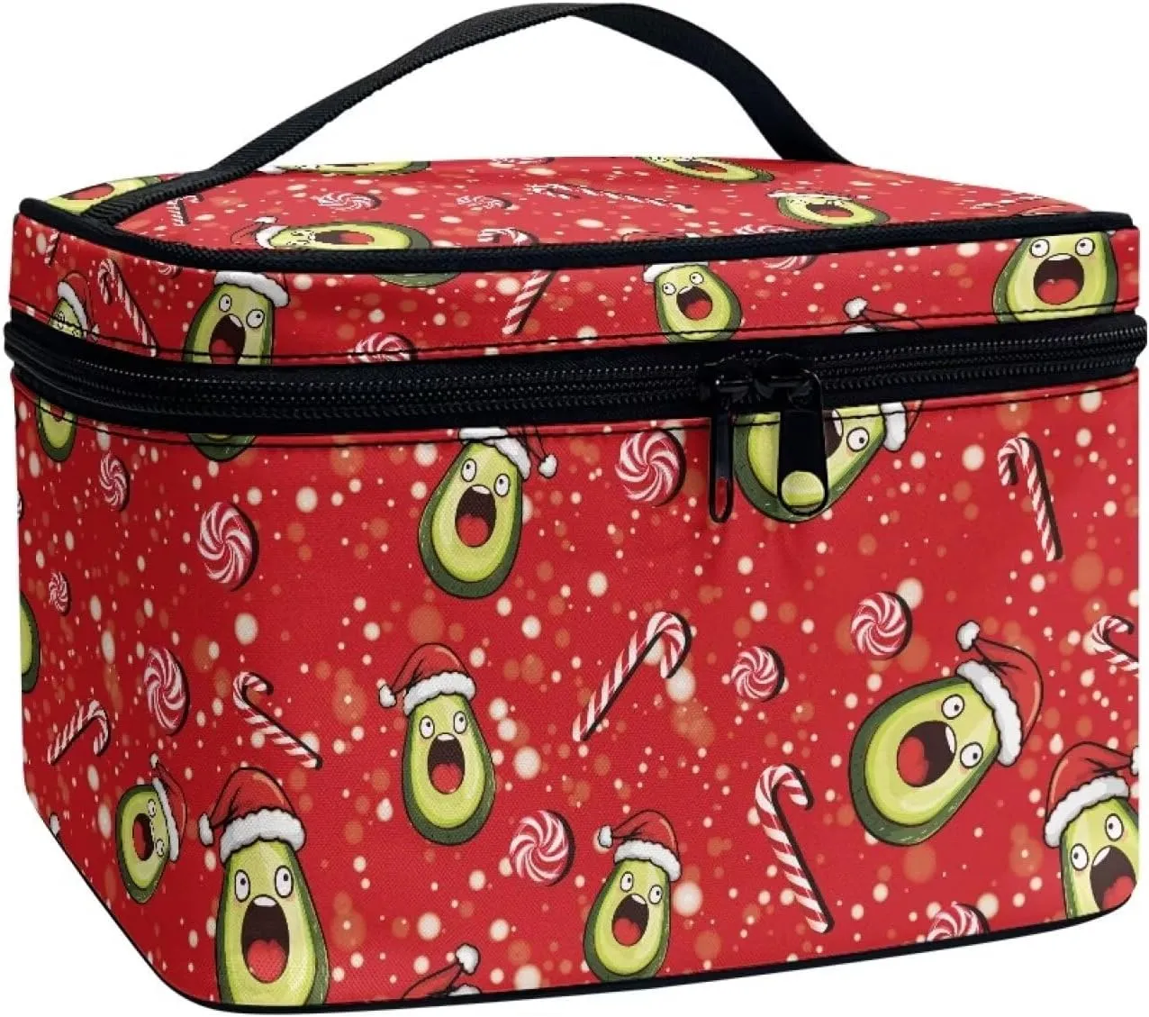 Cosmetic Bags with Zipper Outdoors Red Makeup Storage Pouch Avocado Candy Christmas Theme Design Makeup Wash Bag for Women