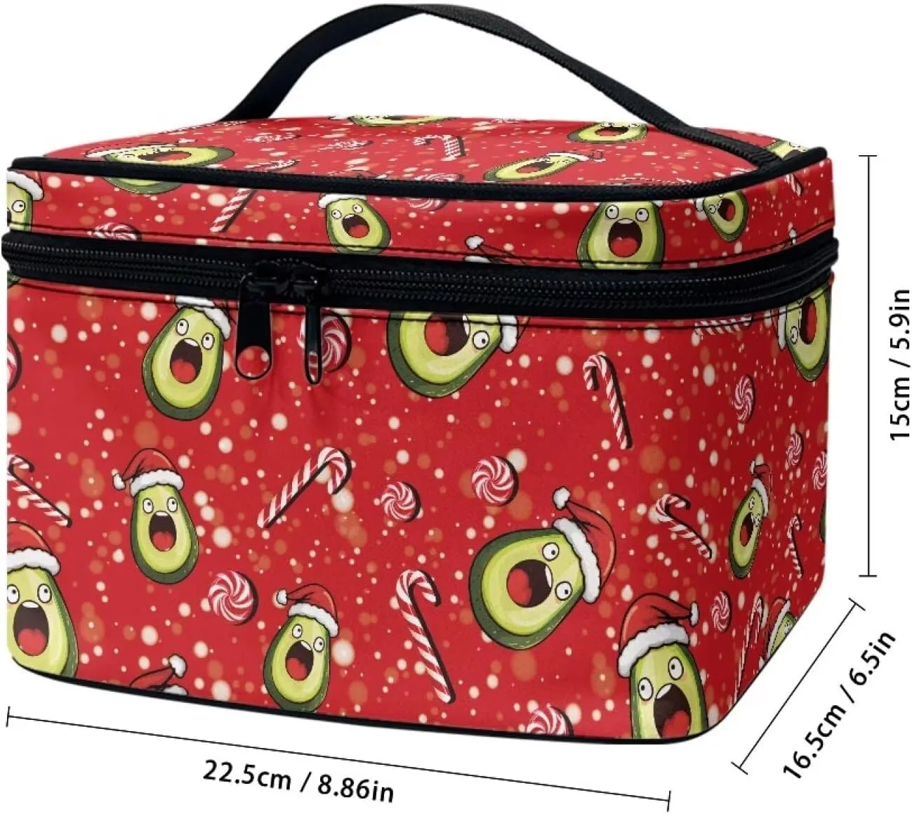 Cosmetic Bags with Zipper Outdoors Red Makeup Storage Pouch Avocado Candy Christmas Theme Design Makeup Wash Bag for Women