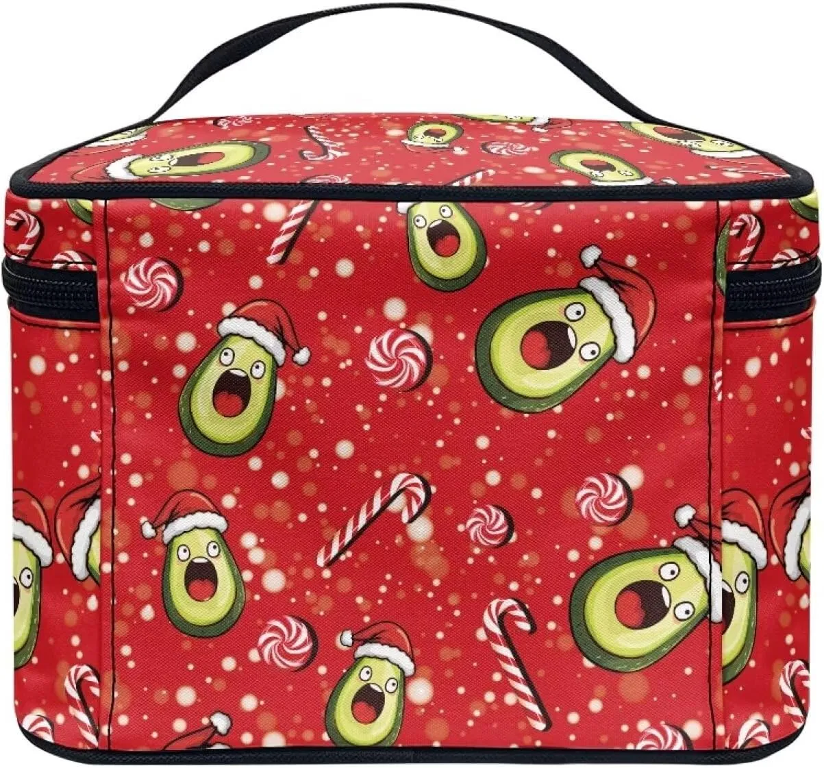 Cosmetic Bags with Zipper Outdoors Red Makeup Storage Pouch Avocado Candy Christmas Theme Design Makeup Wash Bag for Women