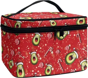 Cosmetic Bags with Zipper Outdoors Red Makeup Storage Pouch Avocado Candy Christmas Theme Design Makeup Wash Bag for Women
