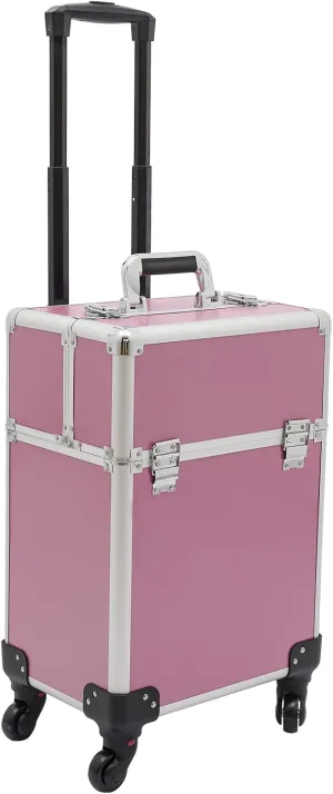 Cosmetic Case Trolley with Locks,Professional Rolling Makeup Train Case with Drawers, Large Cosmetic Trolley Cosmetics Storage Organizer for Travel Makeup/Nail Art/Hair Styling, Black/Pink (Pink)