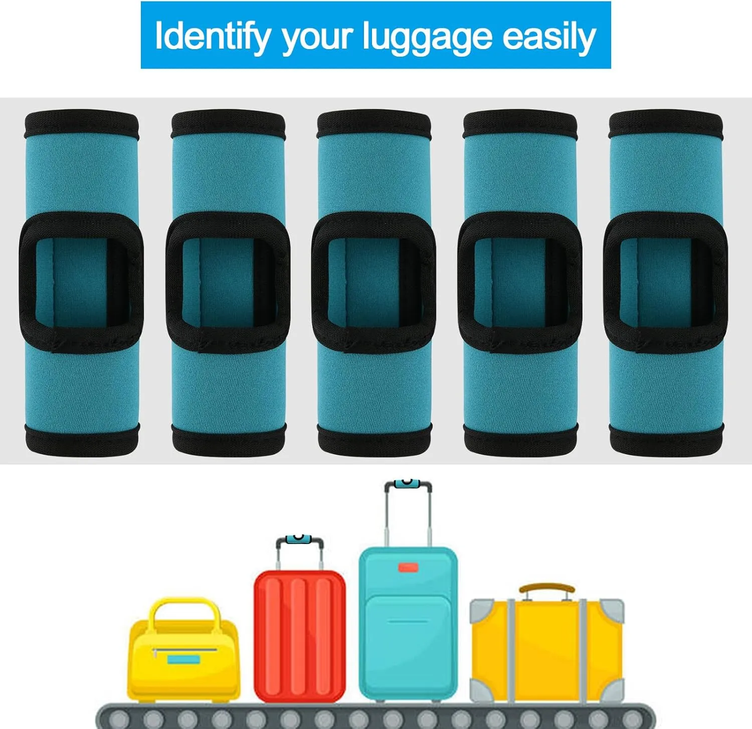 Cosmos 5 Pcs Neoprene Luggage Handle Wrap Soft Grip Handle Cover Luggage Identifier with Hollow Design for Push-Button Handle Trolley Handle and Travel Suitcase Trolley Case