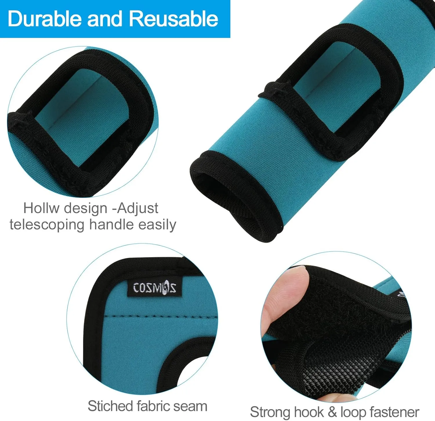Cosmos 5 Pcs Neoprene Luggage Handle Wrap Soft Grip Handle Cover Luggage Identifier with Hollow Design for Push-Button Handle Trolley Handle and Travel Suitcase Trolley Case