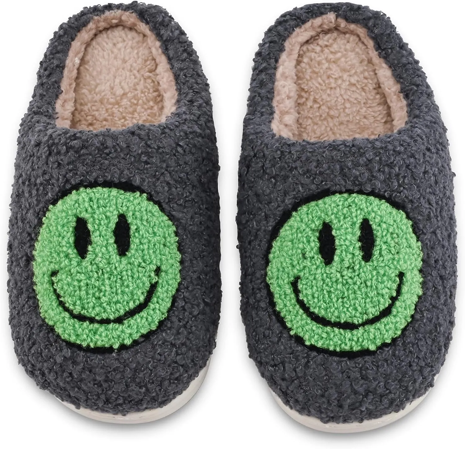 COVS Cute Kids Smile Face Slippers for Girls Boys Soft Plush Non-Slip Toddler House Slippers Little kids smile slippers Indoor Outdoor