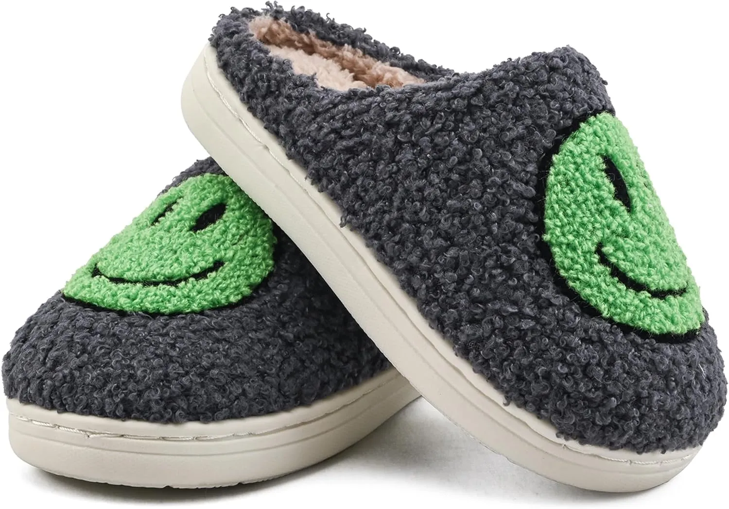 COVS Cute Kids Smile Face Slippers for Girls Boys Soft Plush Non-Slip Toddler House Slippers Little kids smile slippers Indoor Outdoor