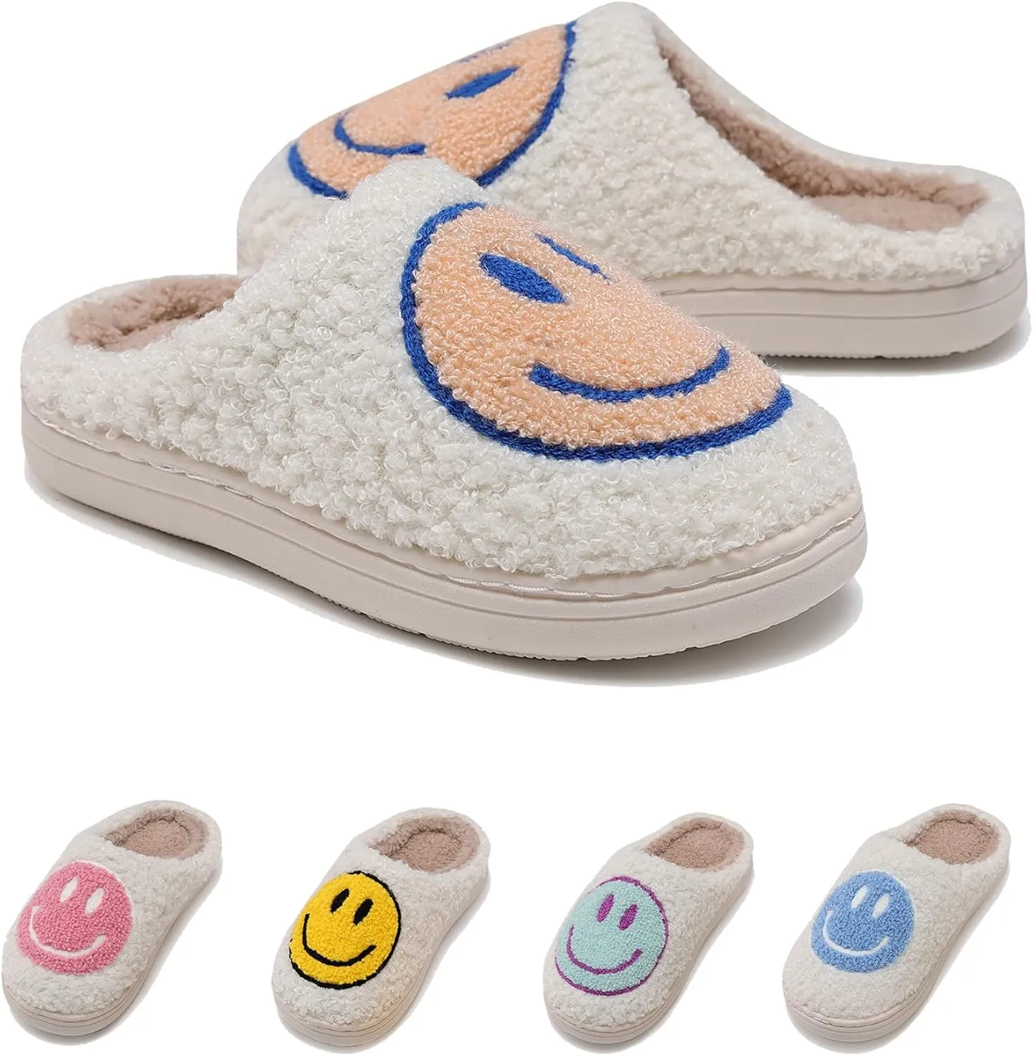 COVS Cute Kids Smile Face Slippers for Girls Boys Soft Plush Non-Slip Toddler House Slippers Little kids smile slippers Indoor Outdoor