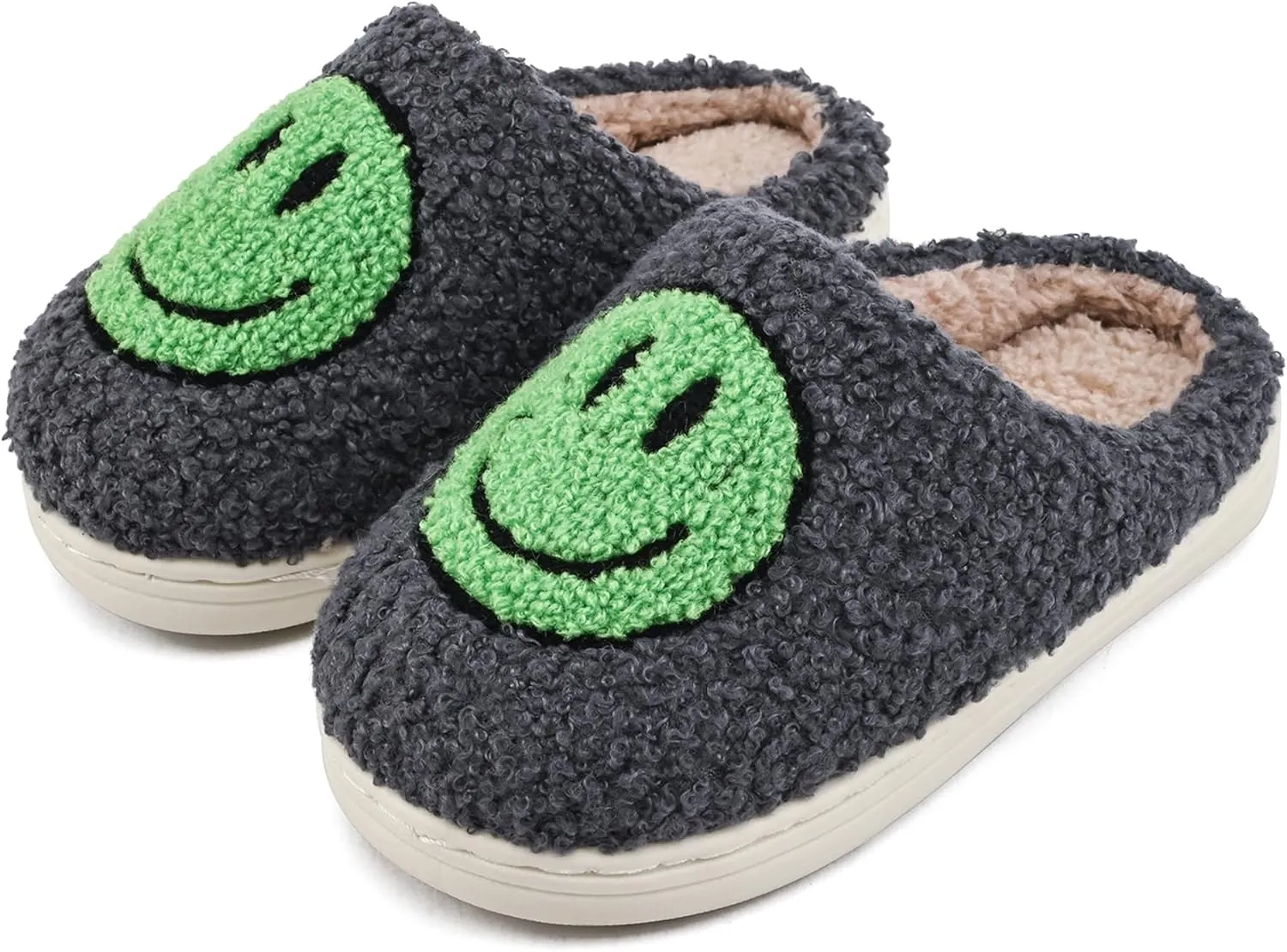 COVS Cute Kids Smile Face Slippers for Girls Boys Soft Plush Non-Slip Toddler House Slippers Little kids smile slippers Indoor Outdoor