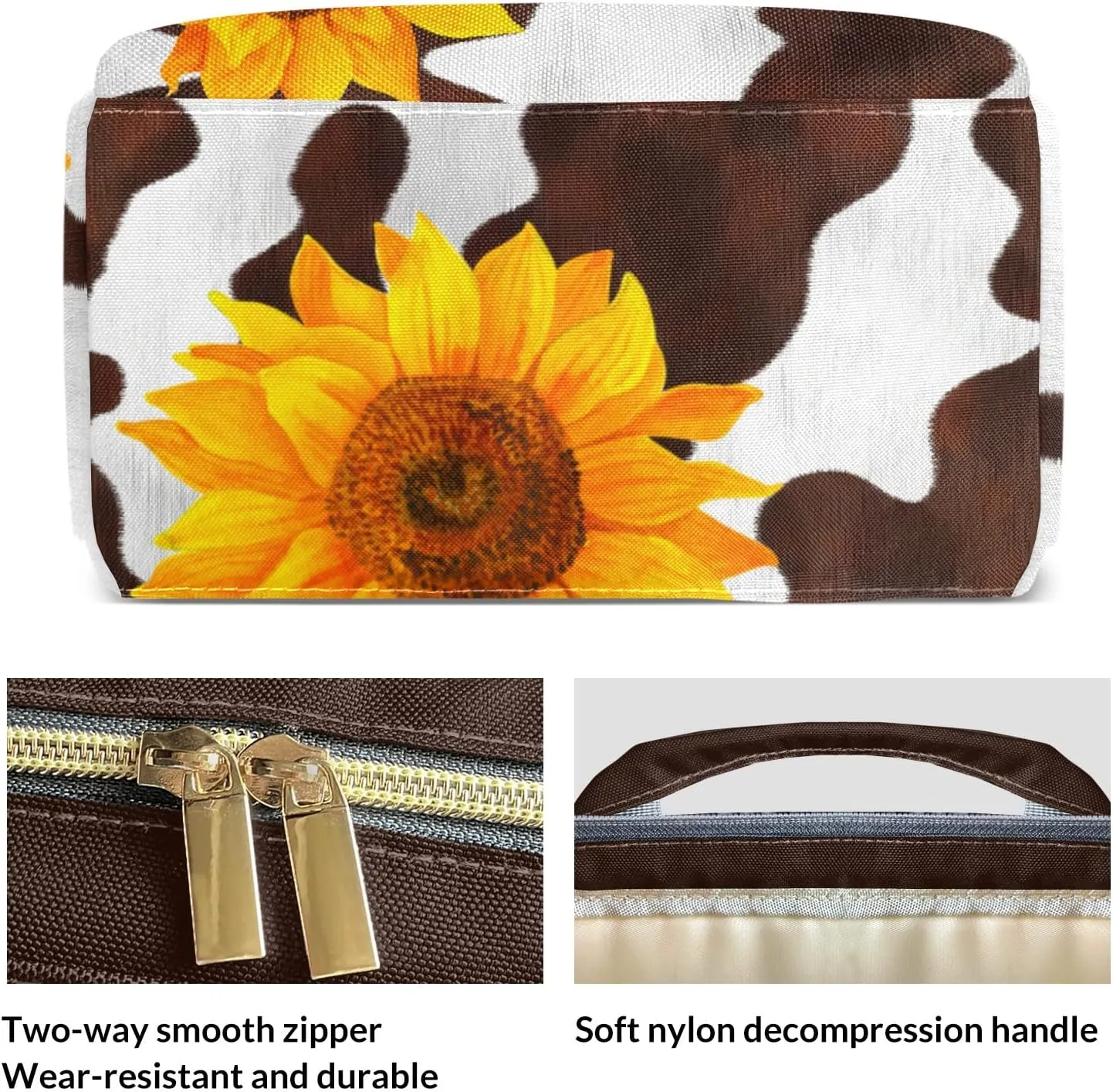 Cow Brown Sunflower Personalized Diaper Bags Waterproof Backpack Shoulder Daypack for Mother's Day Gifts