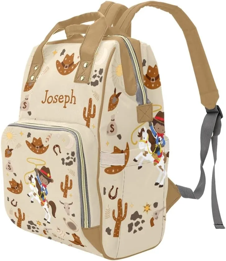 Cowboy Horse Personalized Diaper Bag Backpack Multi-Function Custom with Name Large Travel Nappy Mommy Bag Backpack
