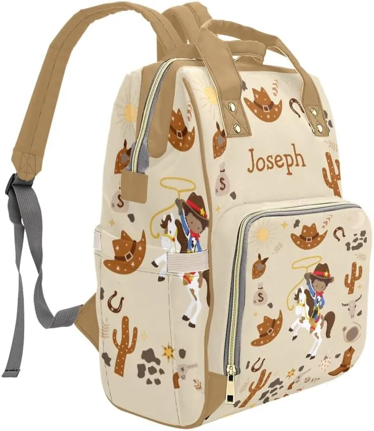Cowboy Horse Personalized Diaper Bag Backpack Multi-Function Custom with Name Large Travel Nappy Mommy Bag Backpack