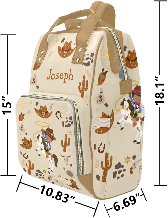 Cowboy Horse Personalized Diaper Bag Backpack Multi-Function Custom with Name Large Travel Nappy Mommy Bag Backpack