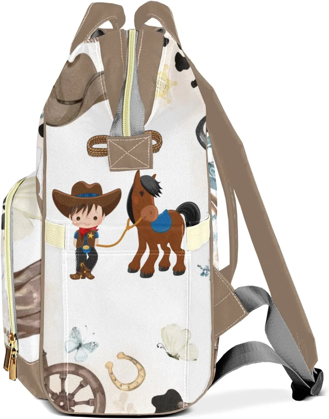 Cowboy Horse Wild Western Personalized Large Capacity Diaper Bags,Custom Name Backpack Casual Daypack Bag Nappy Bag Gifts