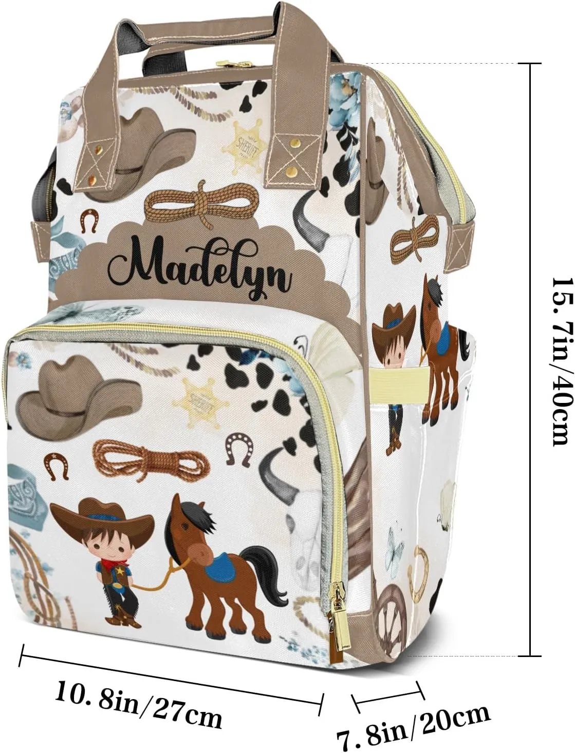 Cowboy Horse Wild Western Personalized Large Capacity Diaper Bags,Custom Name Backpack Casual Daypack Bag Nappy Bag Gifts