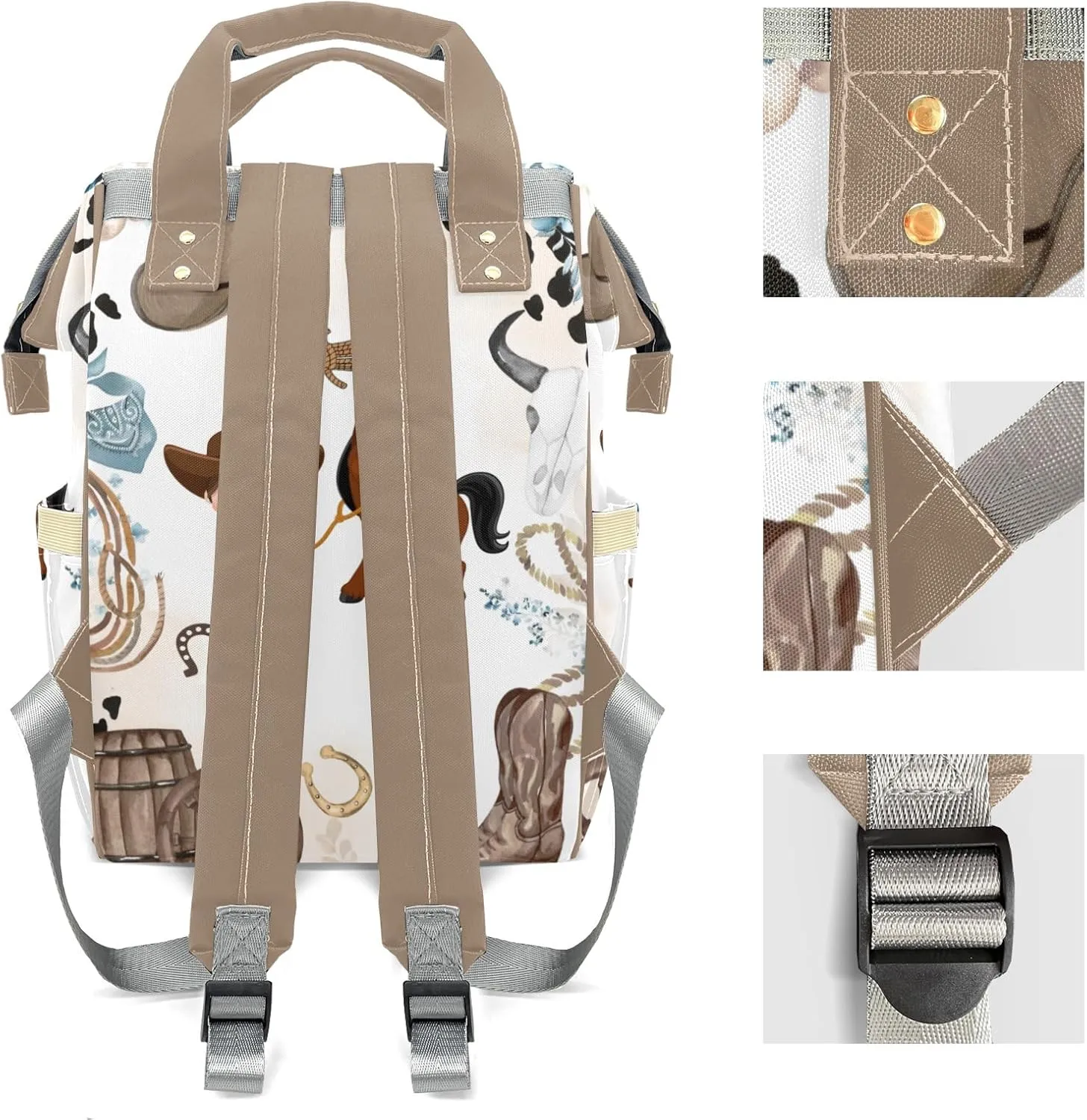 Cowboy Horse Wild Western Personalized Large Capacity Diaper Bags,Custom Name Backpack Casual Daypack Bag Nappy Bag Gifts