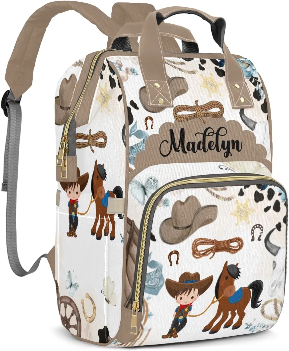 Cowboy Horse Wild Western Personalized Large Capacity Diaper Bags,Custom Name Backpack Casual Daypack Bag Nappy Bag Gifts