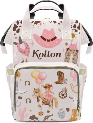 Cowgirl Hat Balloon Horse Personalized Large Capacity Diaper Bags,Custom Name Backpack Casual Daypack Bag Nappy Bag Gifts