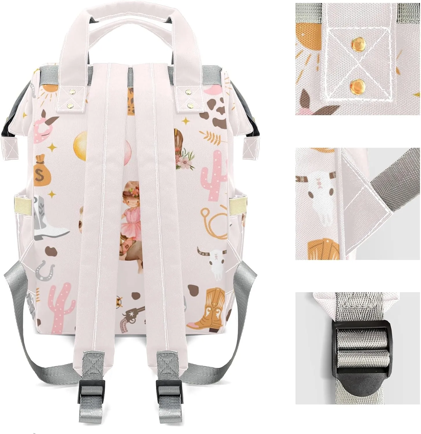 Cowgirl Hat Balloon Horse Personalized Large Capacity Diaper Bags,Custom Name Backpack Casual Daypack Bag Nappy Bag Gifts