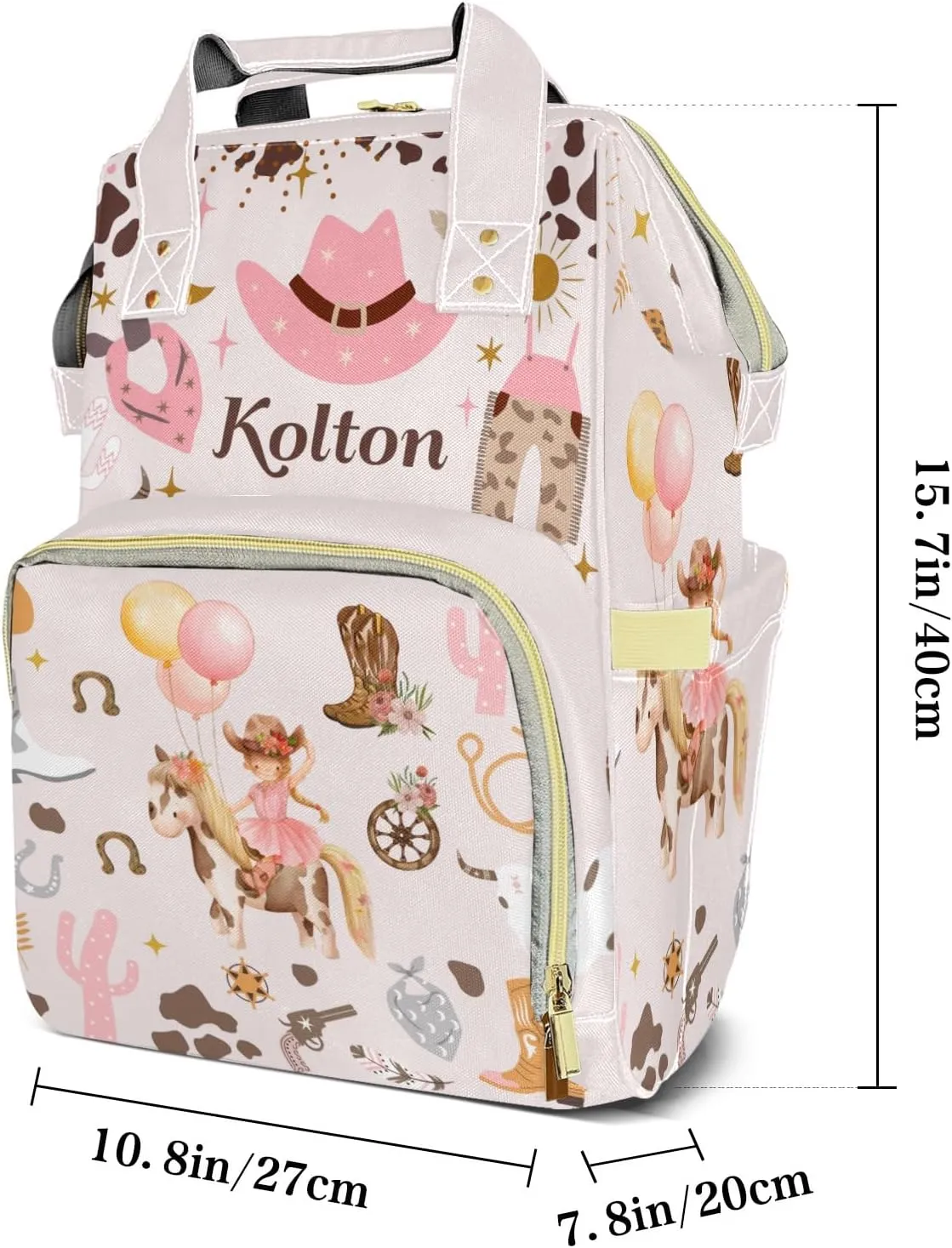 Cowgirl Hat Balloon Horse Personalized Large Capacity Diaper Bags,Custom Name Backpack Casual Daypack Bag Nappy Bag Gifts