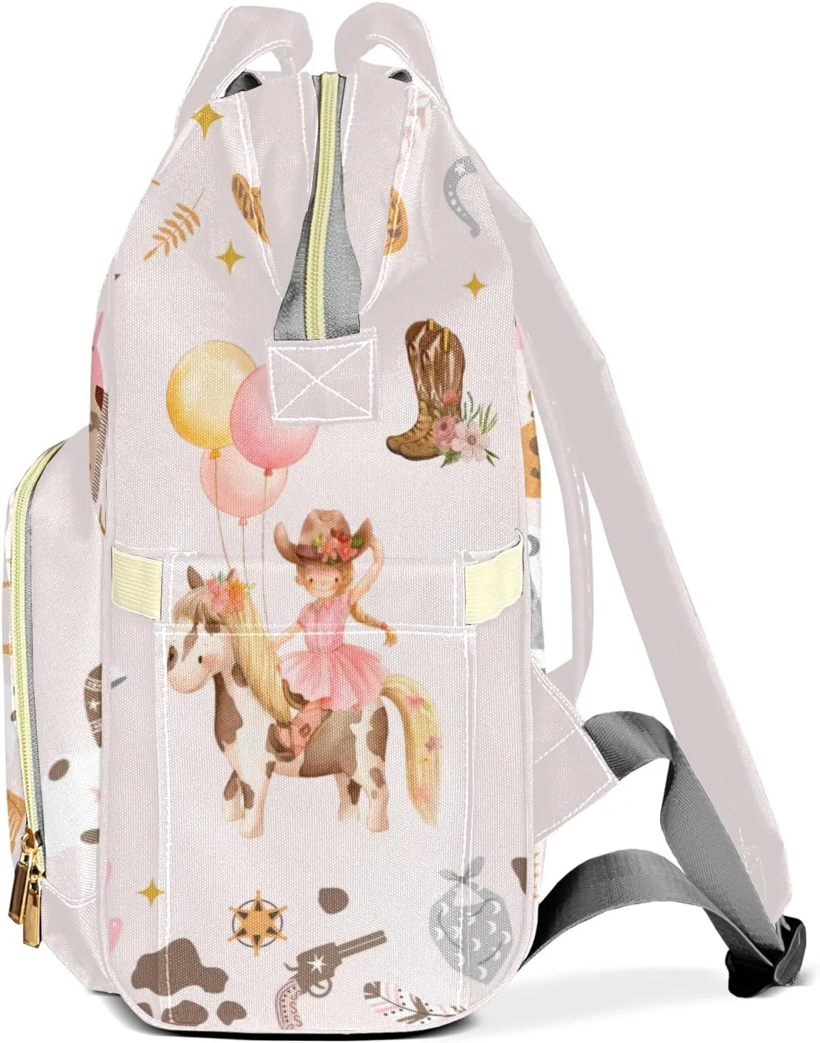 Cowgirl Hat Balloon Horse Personalized Large Capacity Diaper Bags,Custom Name Backpack Casual Daypack Bag Nappy Bag Gifts