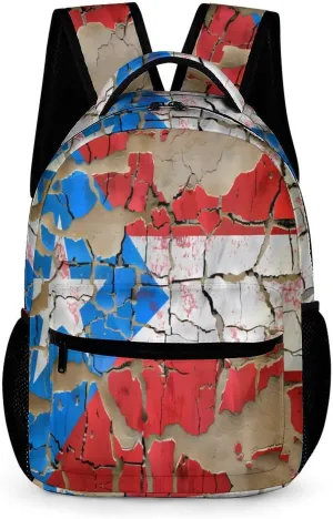 Cracked Wall P.R. State Flag Printed Travel Backpack Lightweight Daypack Shoulder Bag for Men Women Travel Camping