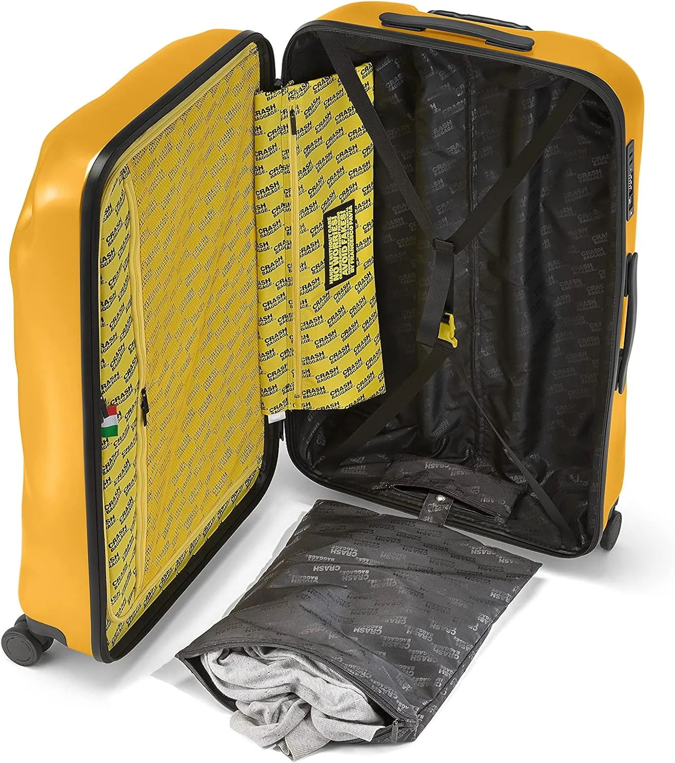 CRASH BAGGAGE Icon Suitcase | Yellow | 99L | 100% Polycarbonate, TSA-Approved Lock, 360° Spinning Wheels