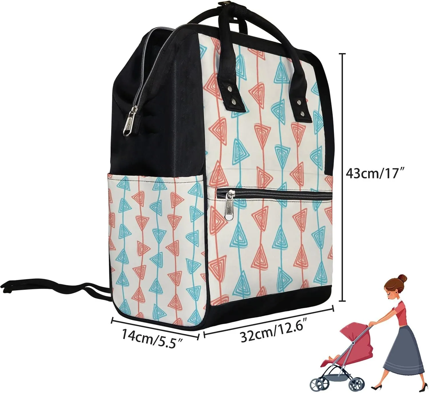 Creative Swirl Triangle Diaper Bag Backpack Waterproof Backpack Baby Nappy Changing Bag for Travel Large Capacity Durable and Stylish for Woman