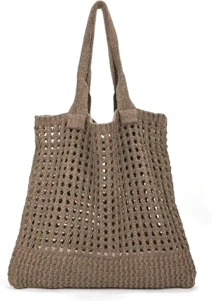 Crochet Tote Bag Mesh Woven Beach Bag Large Boho Shoulder Handbags for Women Girls