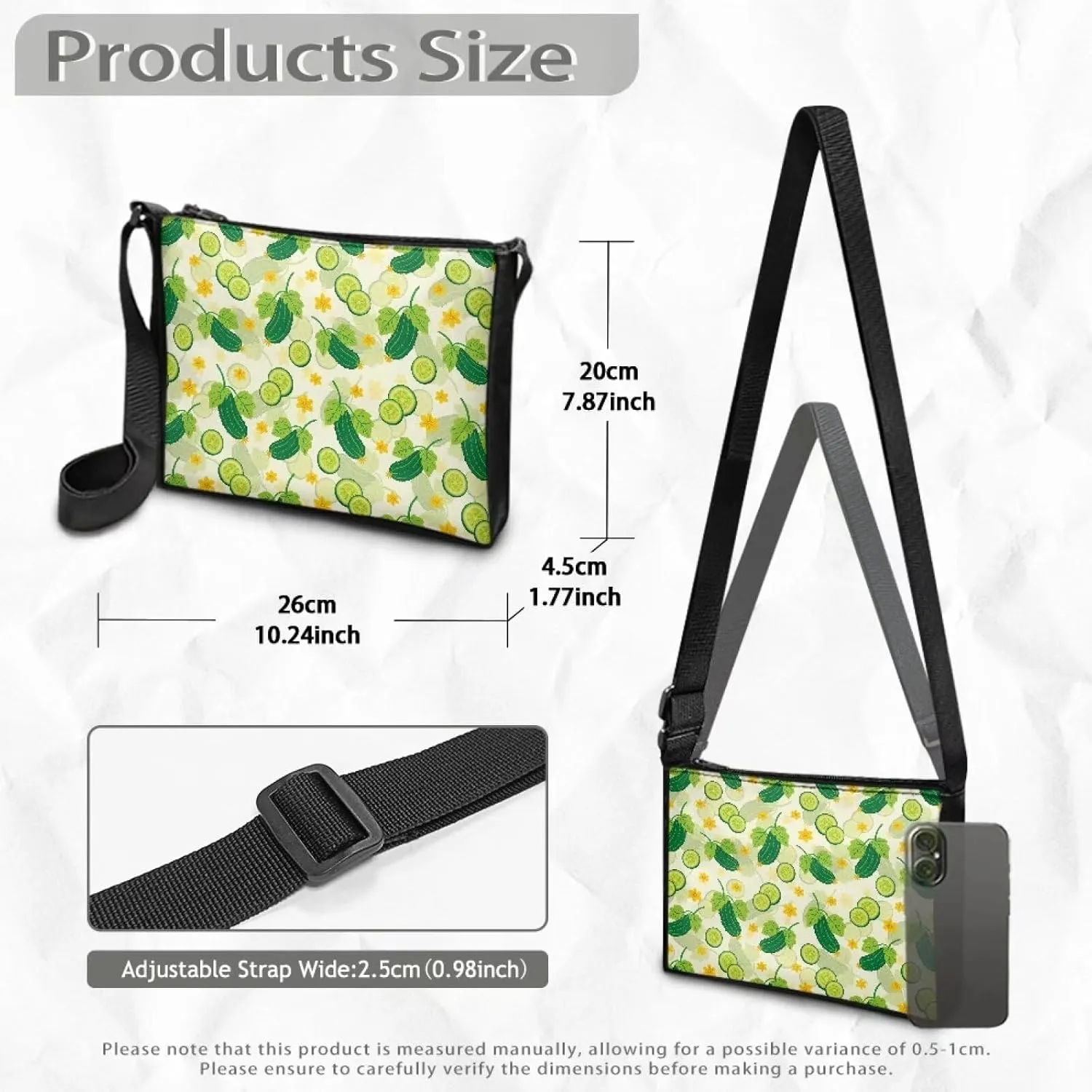 Crossbody Small Sling Bag for Women and Men Adjustable Shoulder Cross Body Travel Bag Zip Satchel Purses One Size