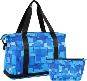 Cube Blue Versatile Sports Travel Bag - Lasting Twill Tote, Removable Wheel & Rod Bagging, Multi-pocket Design, Complimentary Makeup Bag