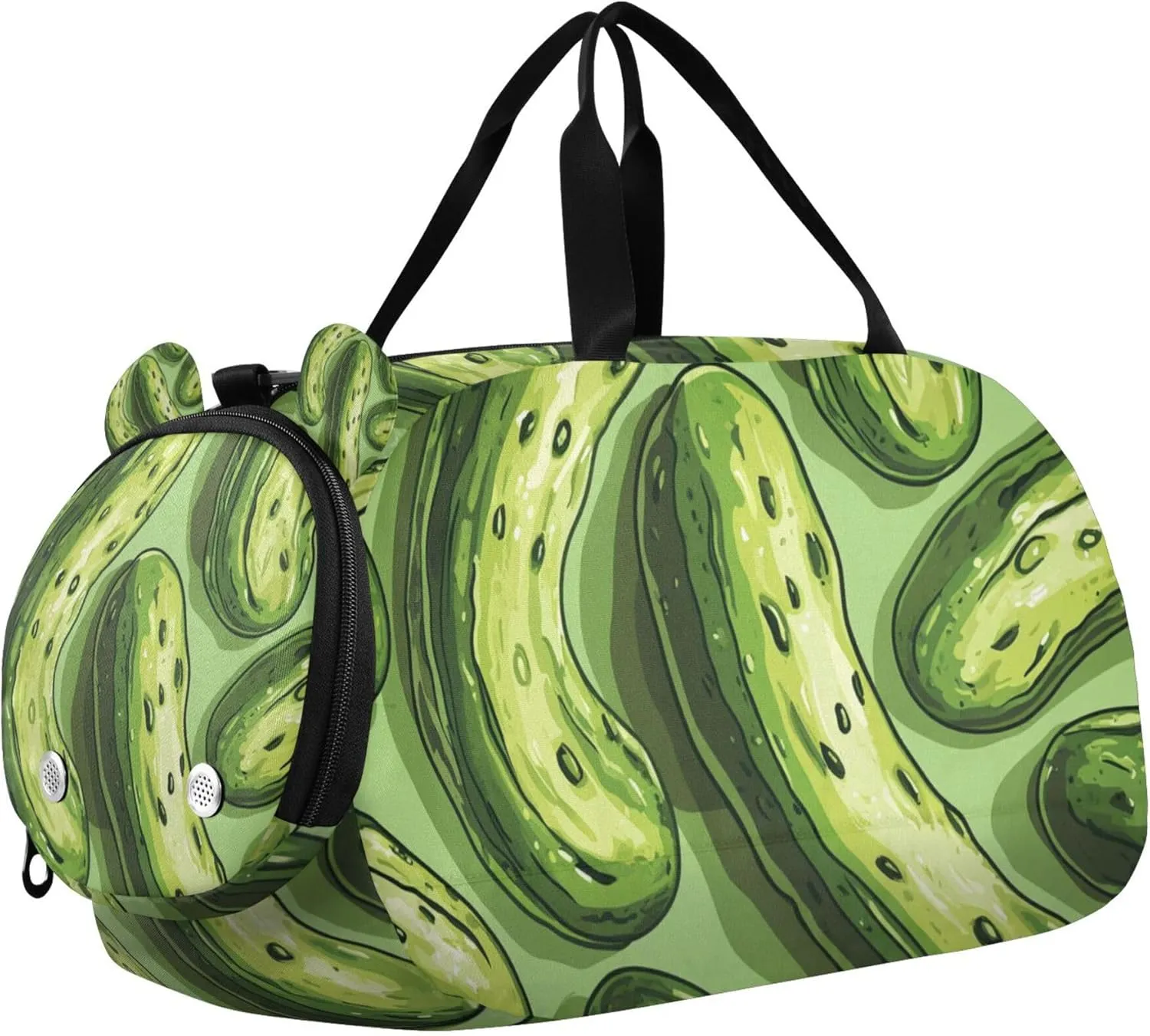 Cucumber Green Cartoon Duffle Bag for Toddler Boys Girls, Gym Sports Bag with Shoe Compartments, Kids Travel Overnight Weekender Shoulder Bag