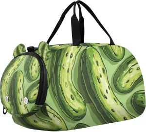Cucumber Green Cartoon Duffle Bag for Toddler Boys Girls, Gym Sports Bag with Shoe Compartments, Kids Travel Overnight Weekender Shoulder Bag