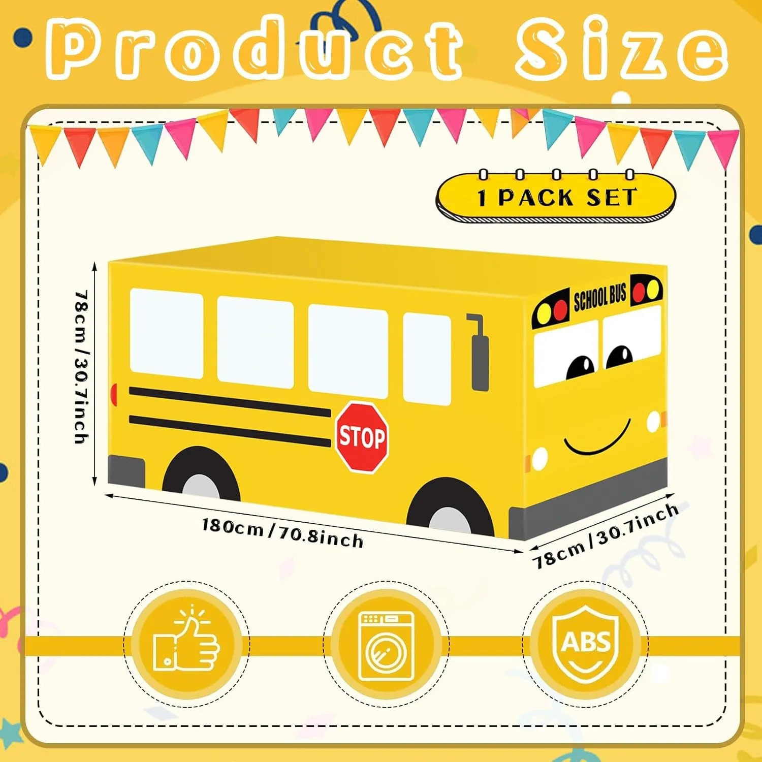 Cumule School Bus Tablecloth Cover First Day of School Party Table Cloth Cartoon School Bus Theme Party Birthday Decoration Washable Polyester Rectangle Table Cover Decor for Party Back to School Day