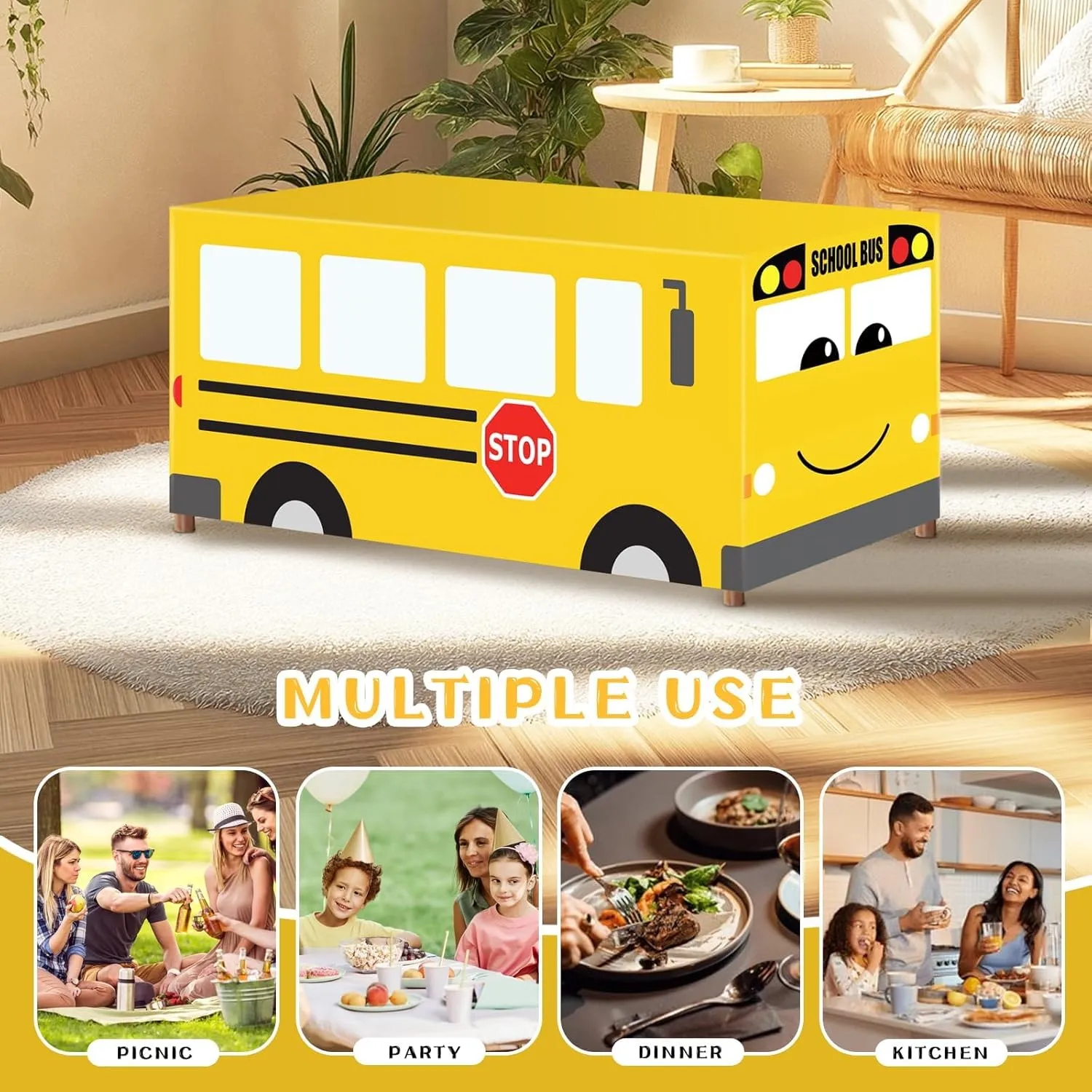 Cumule School Bus Tablecloth Cover First Day of School Party Table Cloth Cartoon School Bus Theme Party Birthday Decoration Washable Polyester Rectangle Table Cover Decor for Party Back to School Day