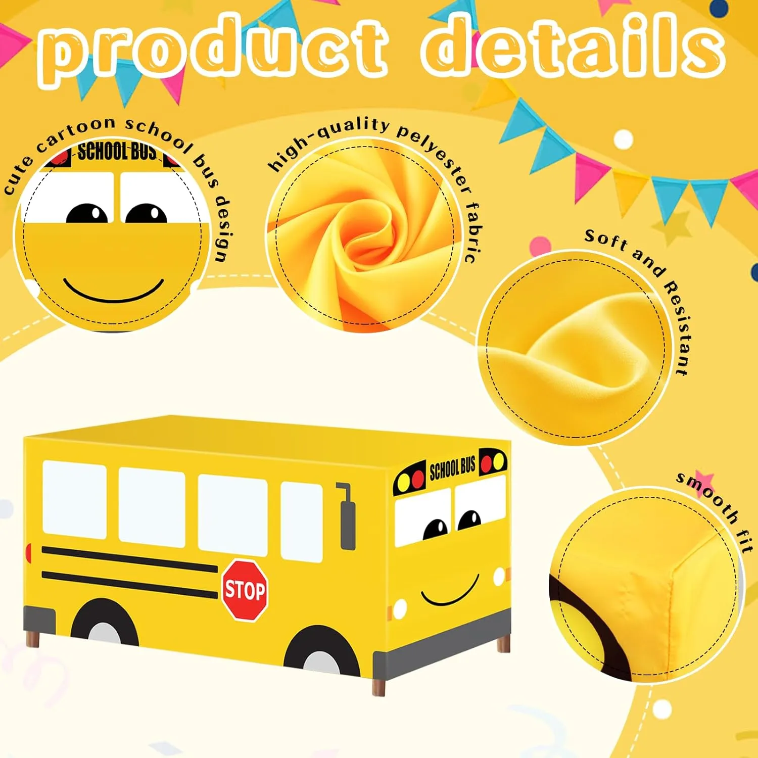 Cumule School Bus Tablecloth Cover First Day of School Party Table Cloth Cartoon School Bus Theme Party Birthday Decoration Washable Polyester Rectangle Table Cover Decor for Party Back to School Day