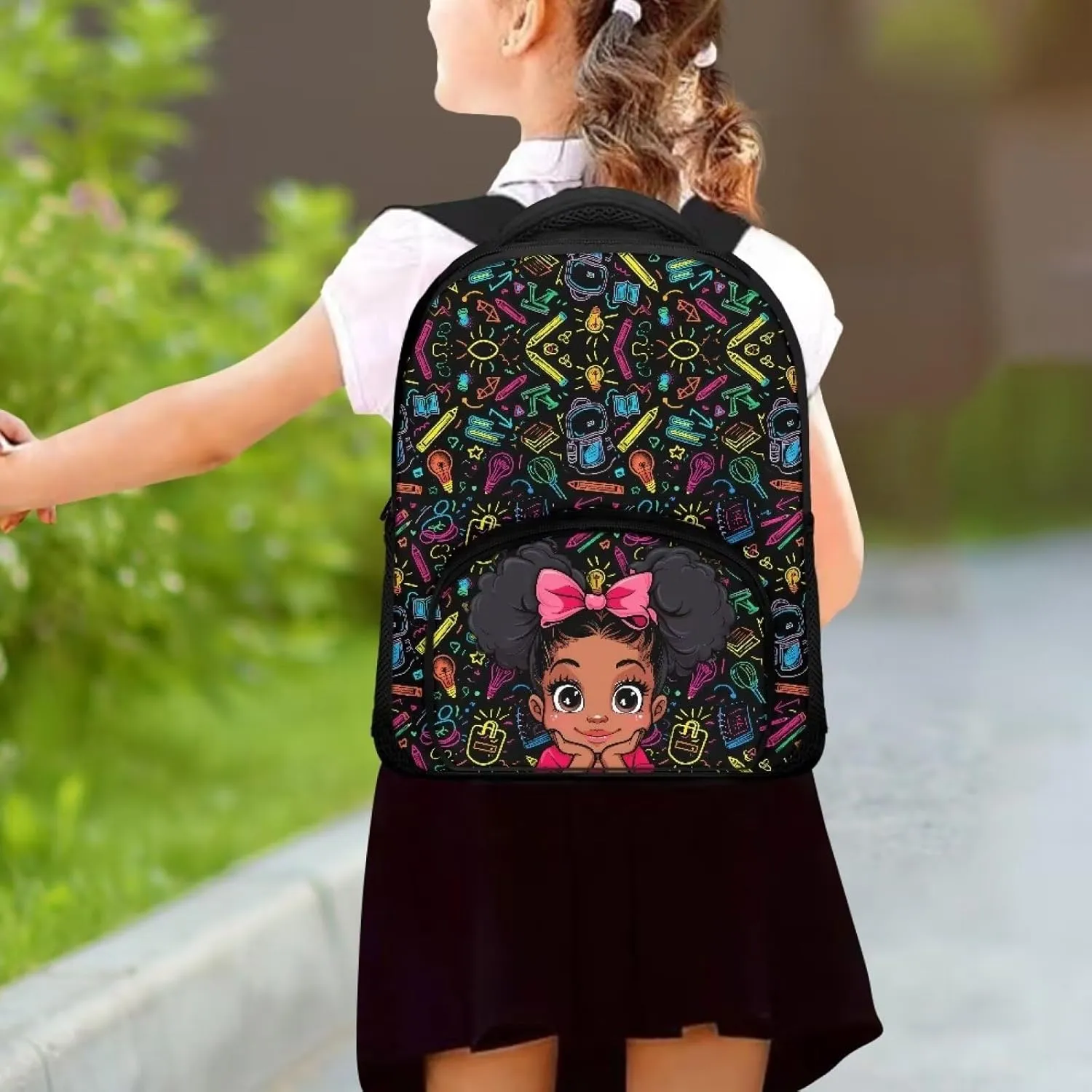 Custom African Girls Kid's Backpack - Personalized Preschool Backpack With Name/Text for Girls - Math Formula Toddler Backpack With Chest Strap