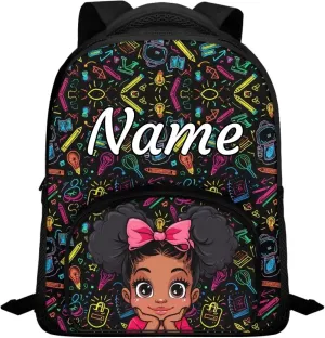 Custom African Girls Kid's Backpack - Personalized Preschool Backpack With Name/Text for Girls - Math Formula Toddler Backpack With Chest Strap