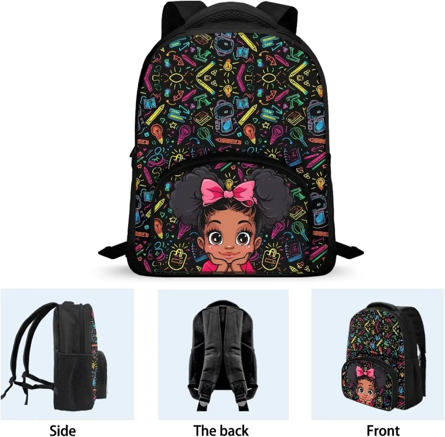 Custom African Girls Kid's Backpack - Personalized Preschool Backpack With Name/Text for Girls - Math Formula Toddler Backpack With Chest Strap