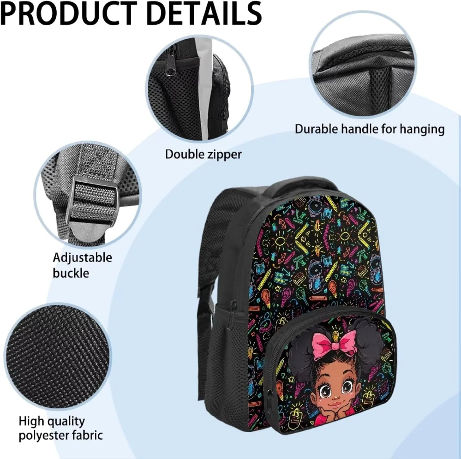 Custom African Girls Kid's Backpack - Personalized Preschool Backpack With Name/Text for Girls - Math Formula Toddler Backpack With Chest Strap