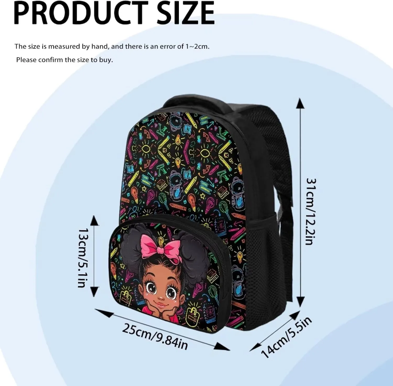 Custom African Girls Kid's Backpack - Personalized Preschool Backpack With Name/Text for Girls - Math Formula Toddler Backpack With Chest Strap