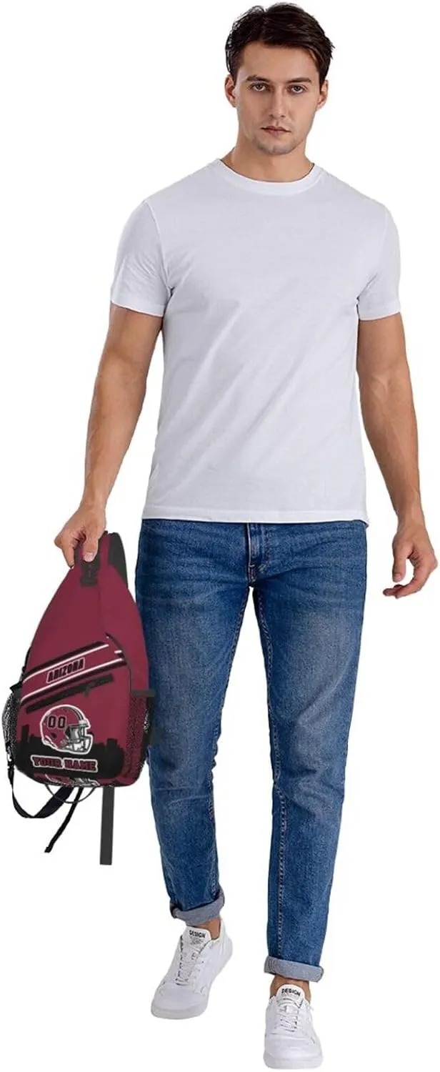 Custom Arizona Sling Bag, Personalized Crossbody Bags For Men Women, Customize Name And Number Sling Shoulder Backpack For Travel Hiking Daypack Sports Outdoor