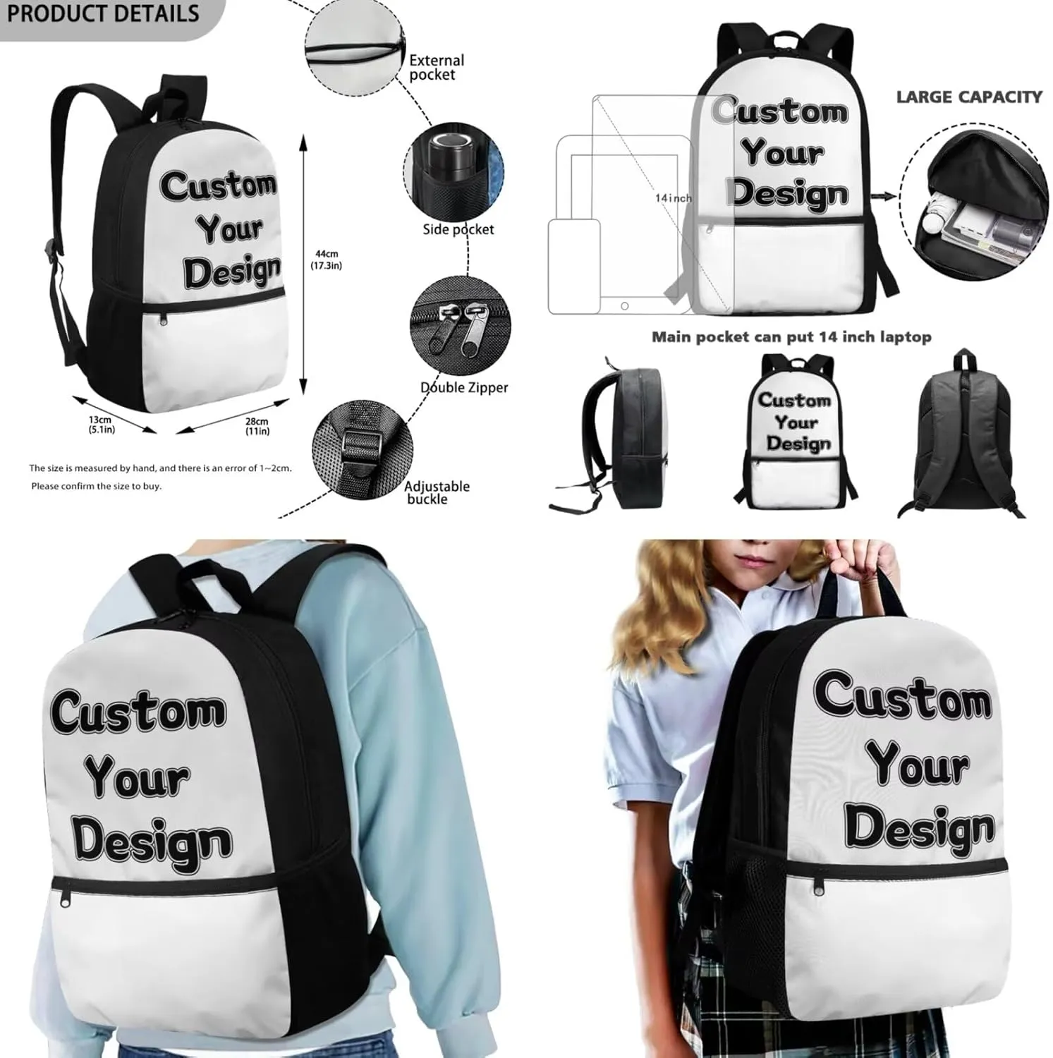Custom Backpack and Lunchbox for Girls 17 Inch Mochilas Para Niñas School Bag for Kids Middle Kawaii Kindergarten Bookbag and Lunch Box 4 Piece