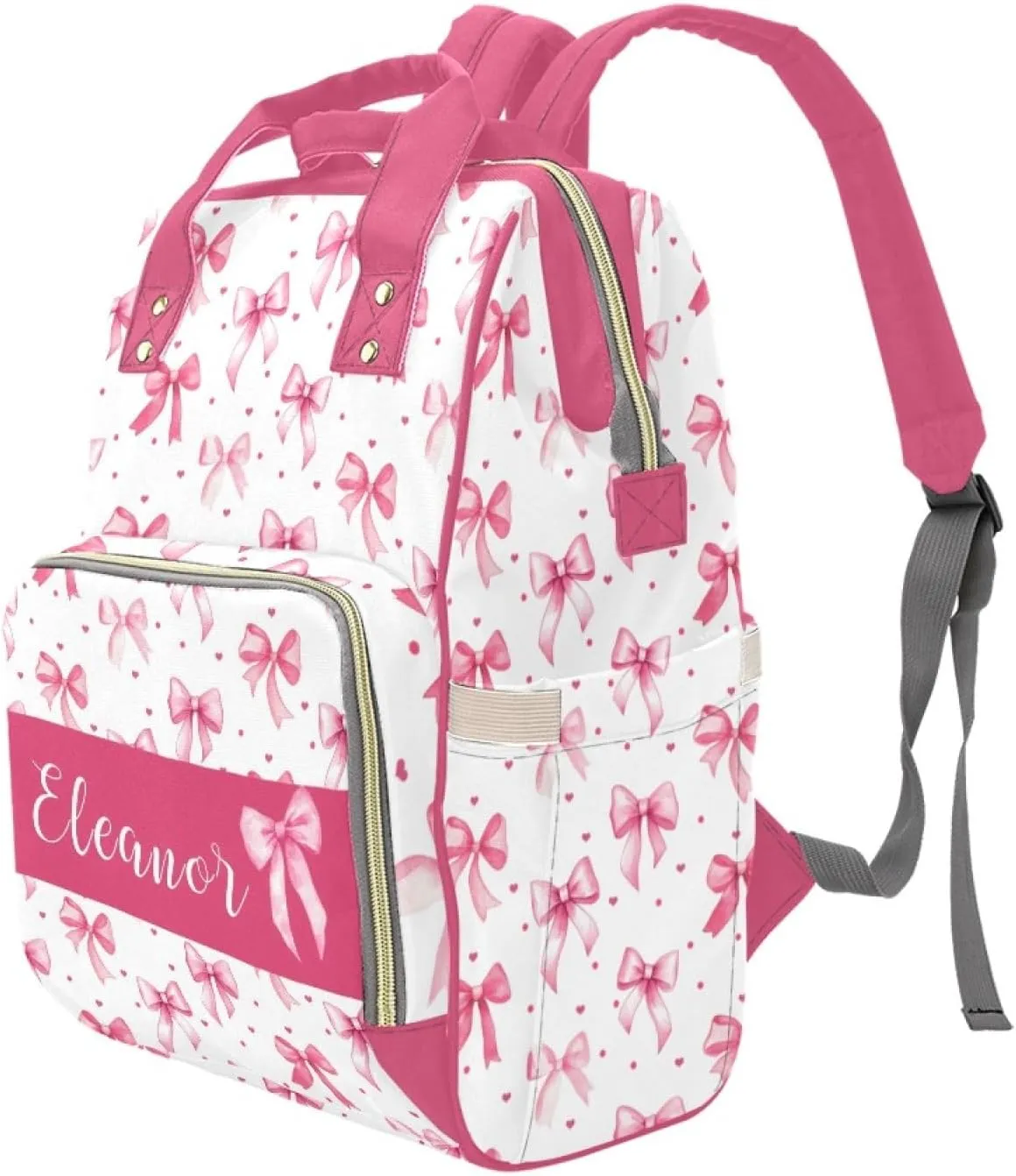 Custom Bow Diaper Bag with Name for Girls, Personalized Diaper Backpack for Mom Mommy, Baby Nursing Bags, Customized Bow Nappy Bag with Name, Travel Backpack for Mother