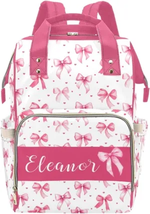 Custom Bow Diaper Bag with Name for Girls, Personalized Diaper Backpack for Mom Mommy, Baby Nursing Bags, Customized Bow Nappy Bag with Name, Travel Backpack for Mother