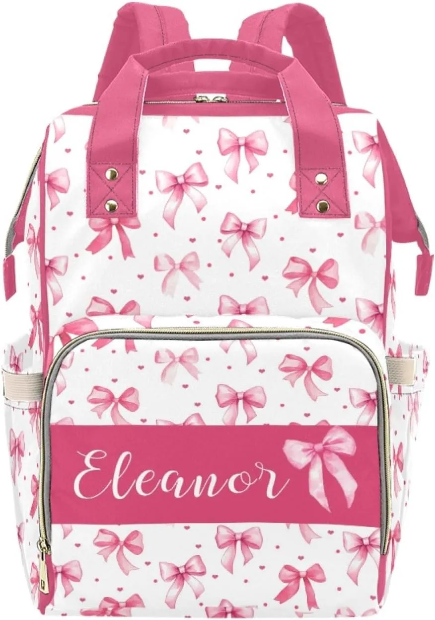 Custom Bow Diaper Bag with Name for Girls, Personalized Diaper Backpack for Mom Mommy, Baby Nursing Bags, Customized Bow Nappy Bag with Name, Travel Backpack for Mother