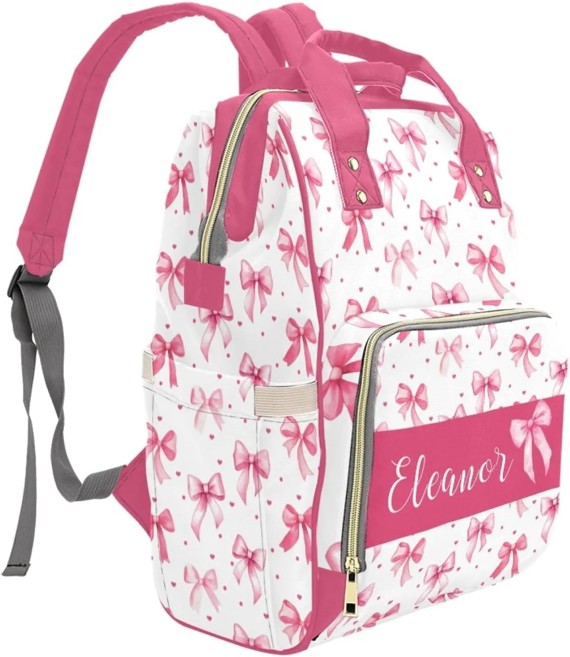 Custom Bow Diaper Bag with Name for Girls, Personalized Diaper Backpack for Mom Mommy, Baby Nursing Bags, Customized Bow Nappy Bag with Name, Travel Backpack for Mother