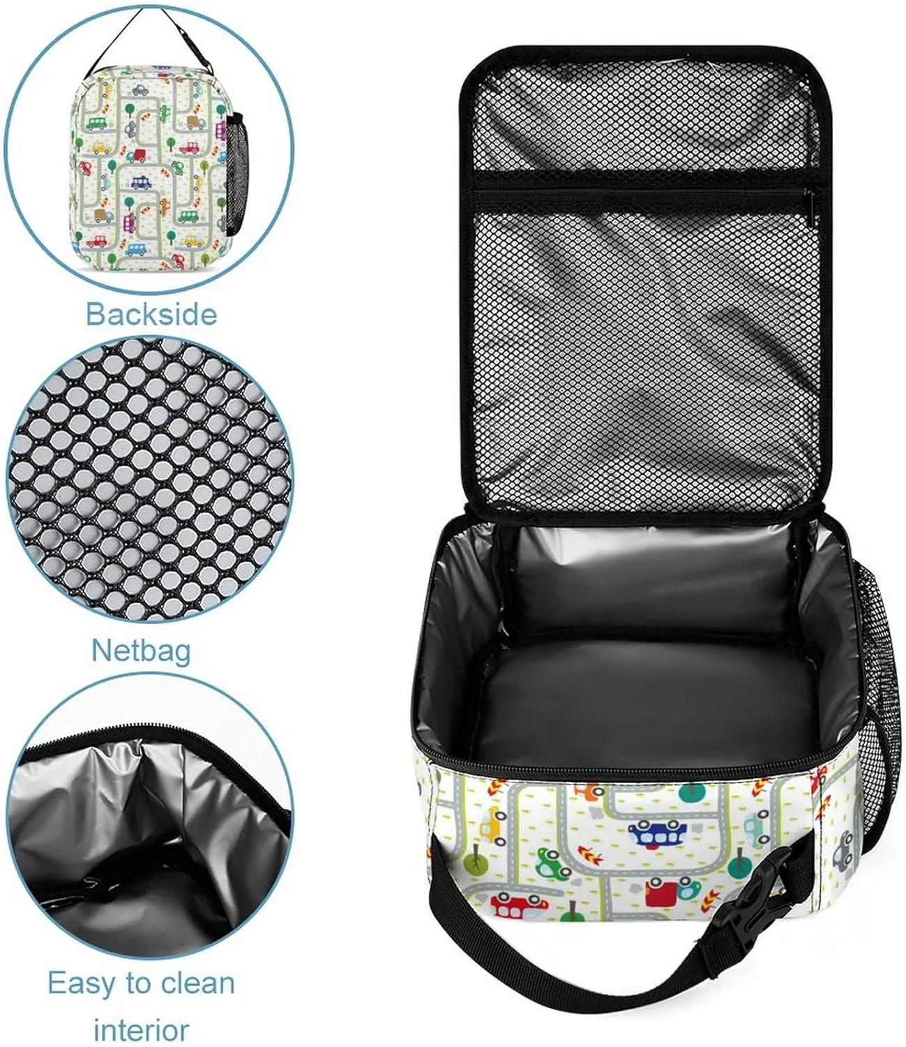 Custom Car Cartoon Backpack Set 4 in 1 Personalized Add Your Name School Bag with Lunch Bag Pencil Case Water Bottle Customized Backpack for Kids Girls Boys