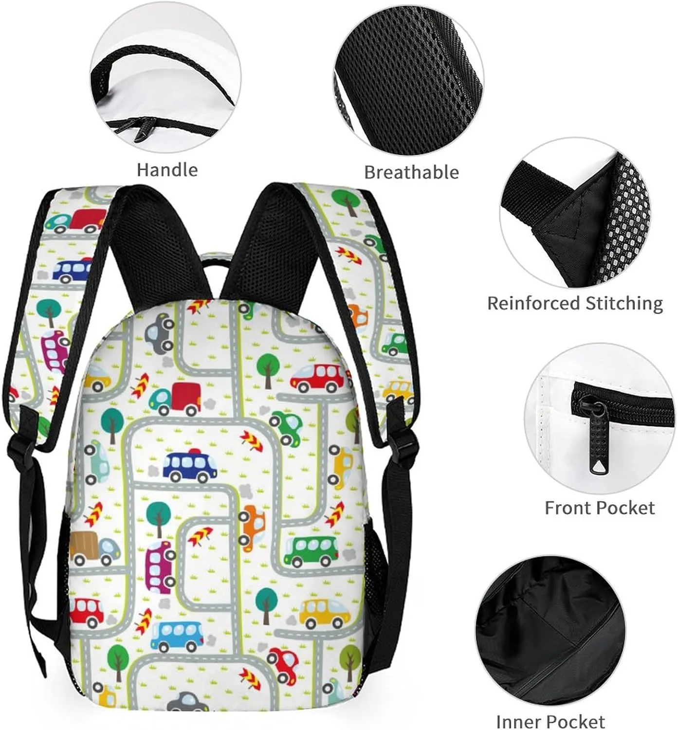Custom Car Cartoon Backpack Set 4 in 1 Personalized Add Your Name School Bag with Lunch Bag Pencil Case Water Bottle Customized Backpack for Kids Girls Boys