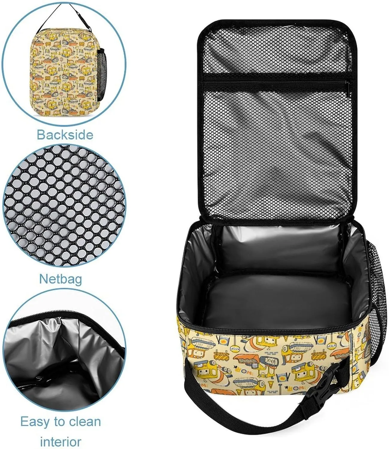 Custom Cartoon Car Excavator Backpacks 4 Piece Set Personalized Add Name Backpack with Lunch Bag Pencil Bag Kids Water Bottle Customization School Book Bags for Boys Girls